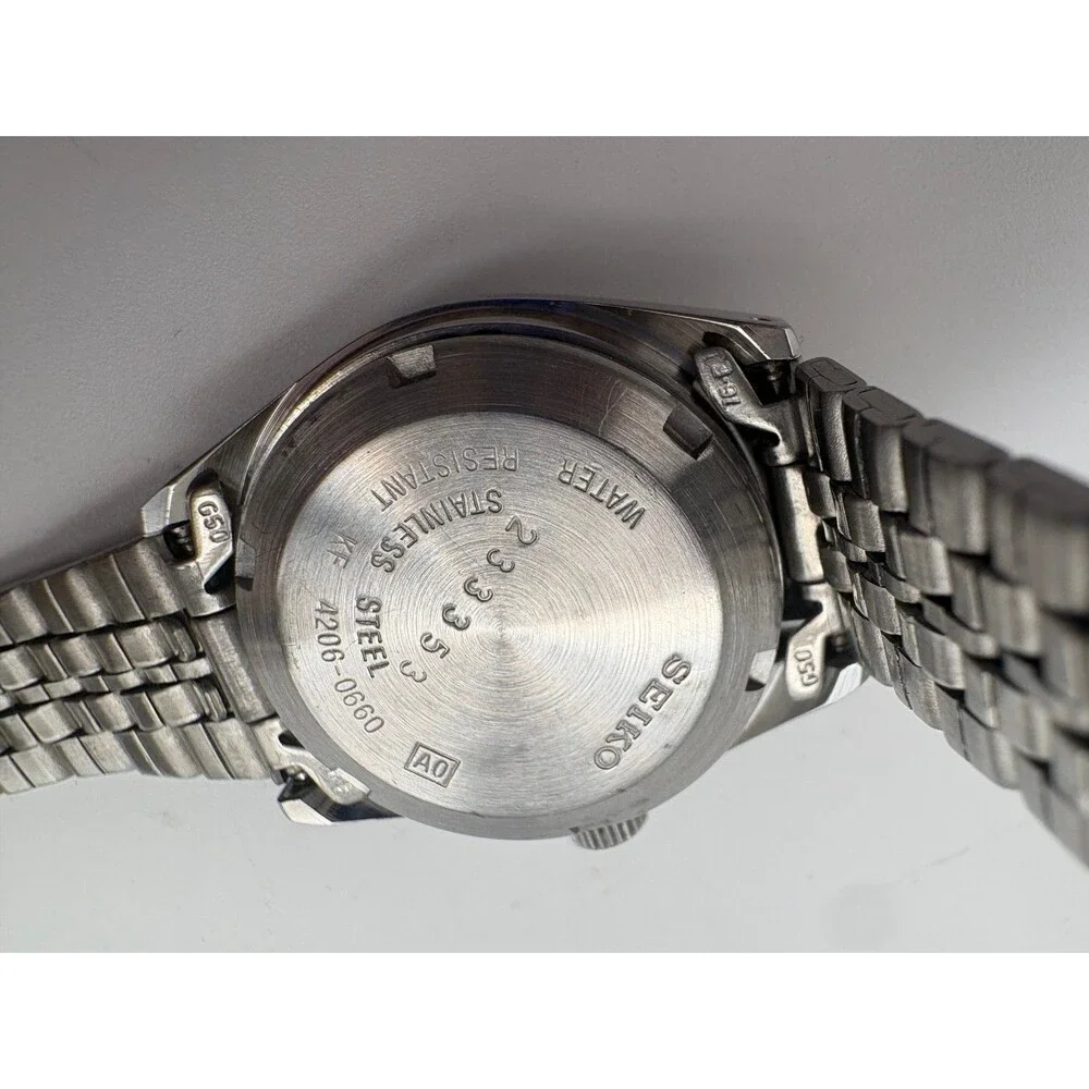 Vintage Seiko 5 Ladies Automatic Watch 4206-0660 Black racing Checkerboard Dial